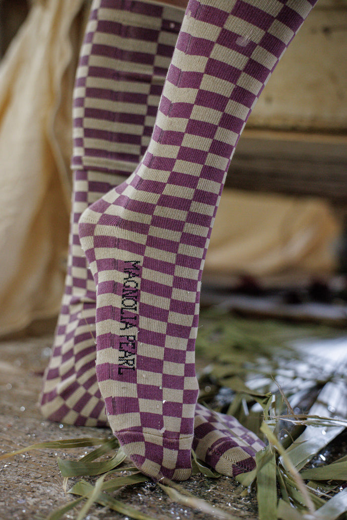 Magnolia Pearl Checkered OTK Socks