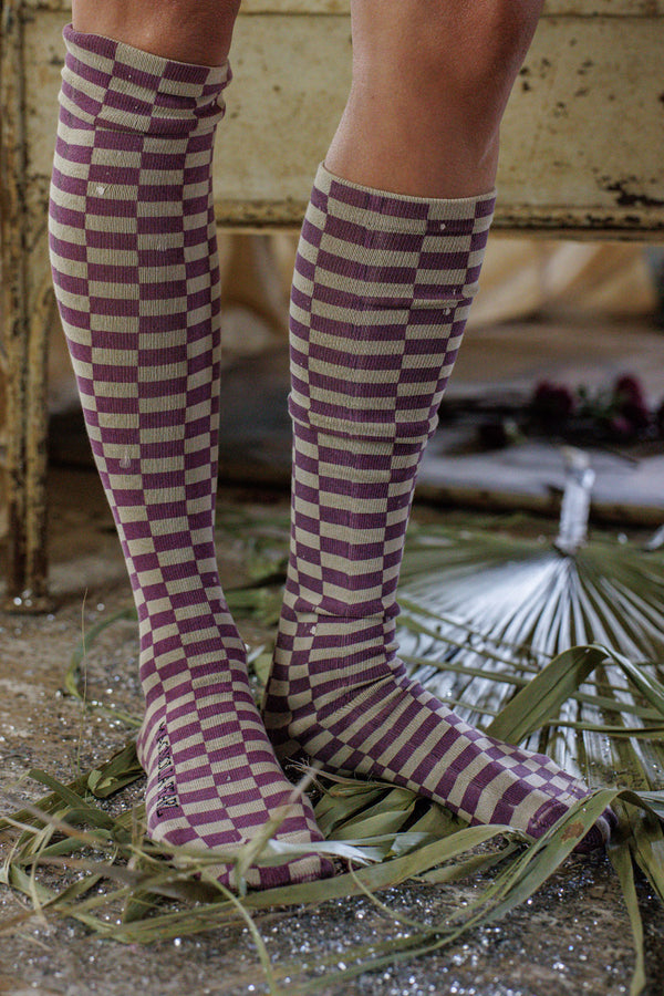 Magnolia Pearl Checkered OTK Socks