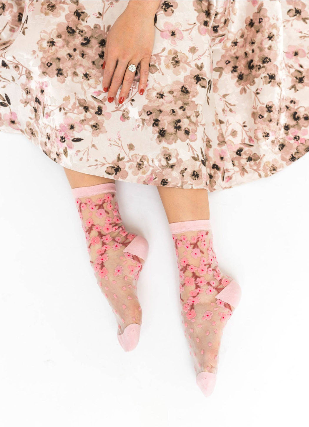 Sock Candy Cherry Blossom Sheer Crew Sock