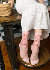 Sock Candy Cherry Blossom Sheer Crew Sock