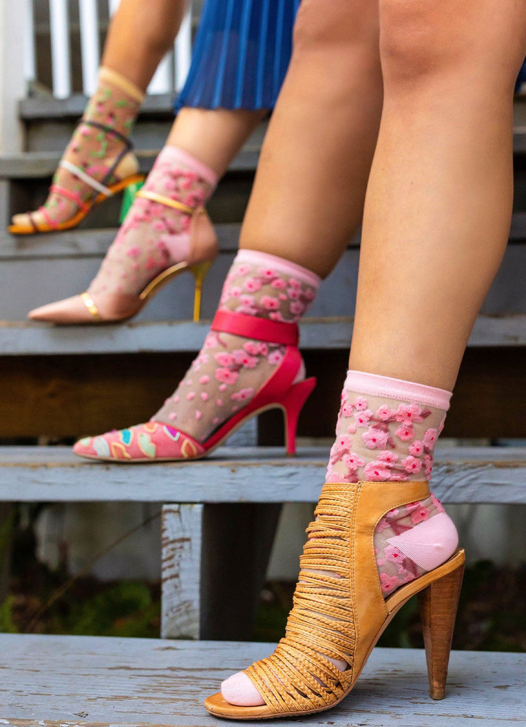 Sock Candy Cherry Blossom Sheer Crew Sock