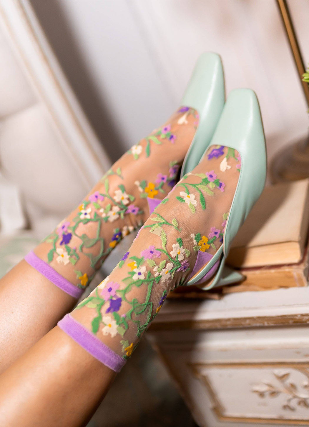 Sock Candy Heart Floral Sheer Crew Sock