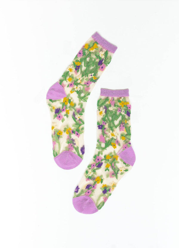 Sock Candy Heart Floral Sheer Crew Sock