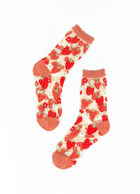 Sock Candy Strawberry Daisy Ruffle Sheer Crew Sock