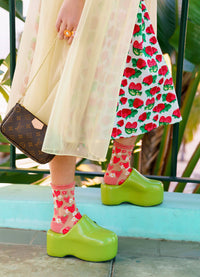 Sock Candy Strawberry Daisy Ruffle Sheer Crew Sock