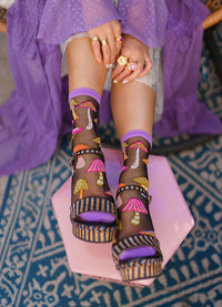 Sock Candy Magic Mushrooms Black Sheer Crew Sock