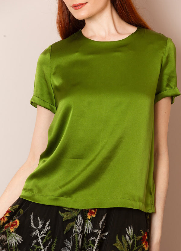 Jessie Liu Silk Solid Color Short Sleeve Shirt