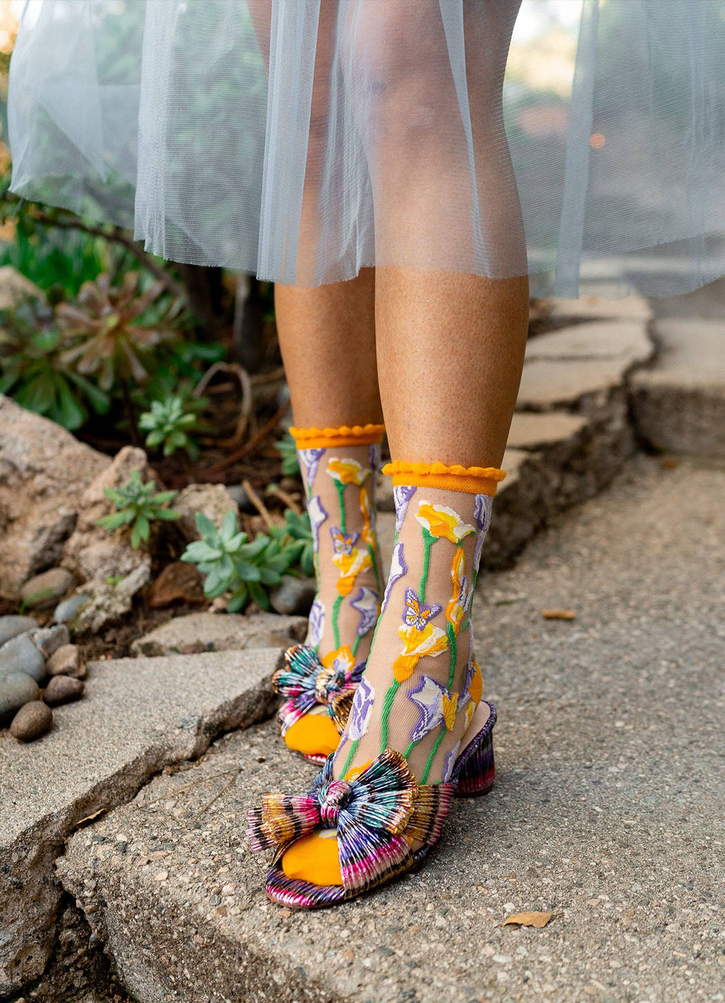 Sock Candy Calla Lily Ruffle Sheer Crew Sock