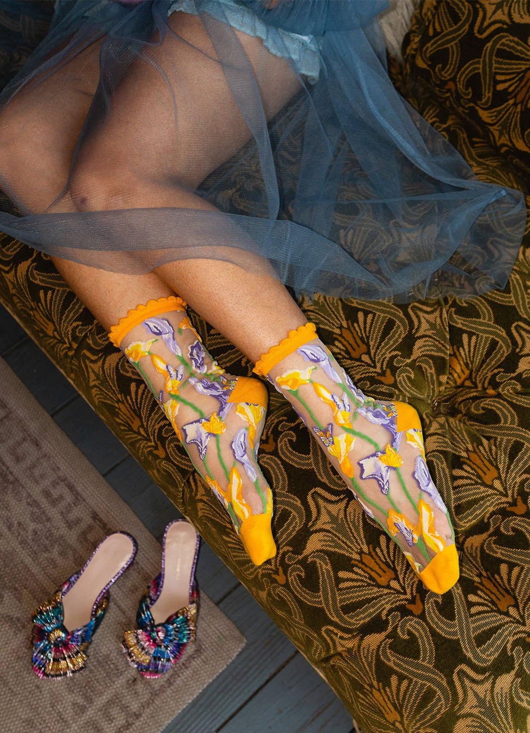 Sock Candy Calla Lily Ruffle Sheer Crew Sock