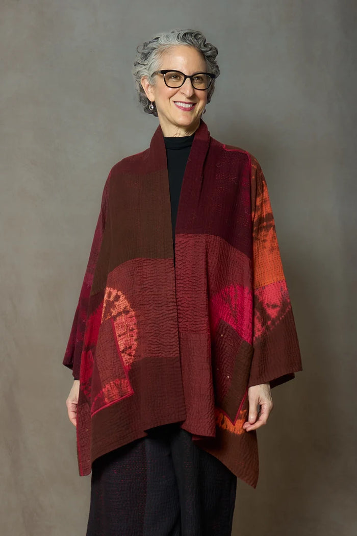 Mieko Mintz Shibori Tie Dye Woven Patch Kanth A-Line Jacket