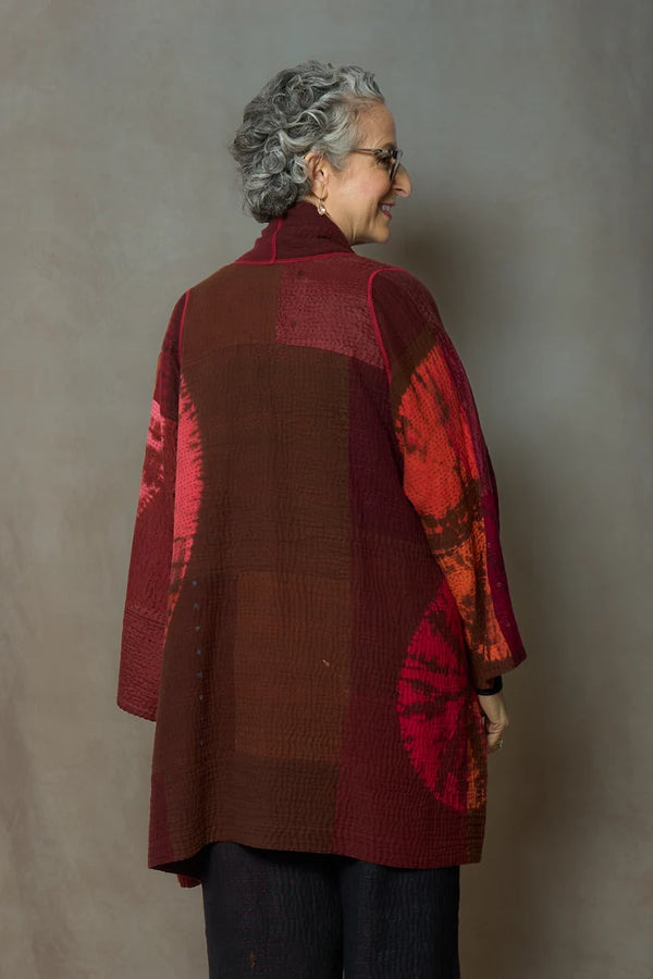 Mieko Mintz Shibori Tie Dye Woven Patch Kanth A-Line Jacket