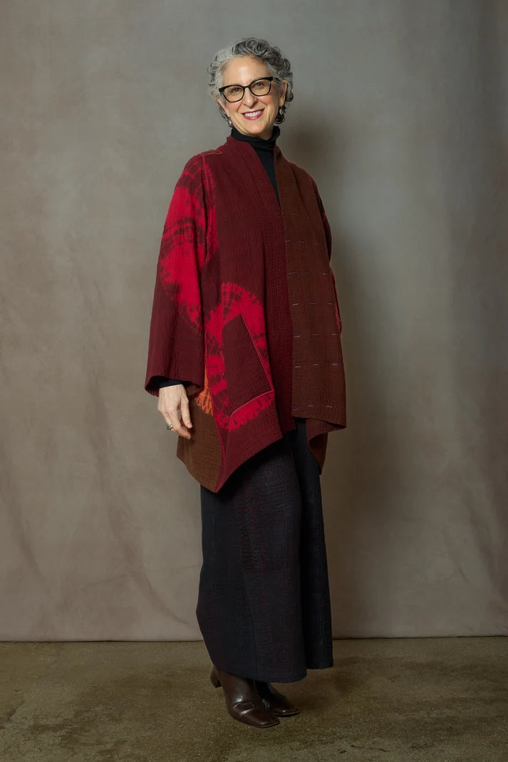 Mieko Mintz Shibori Tie Dye Woven Patch Kanth A-Line Jacket