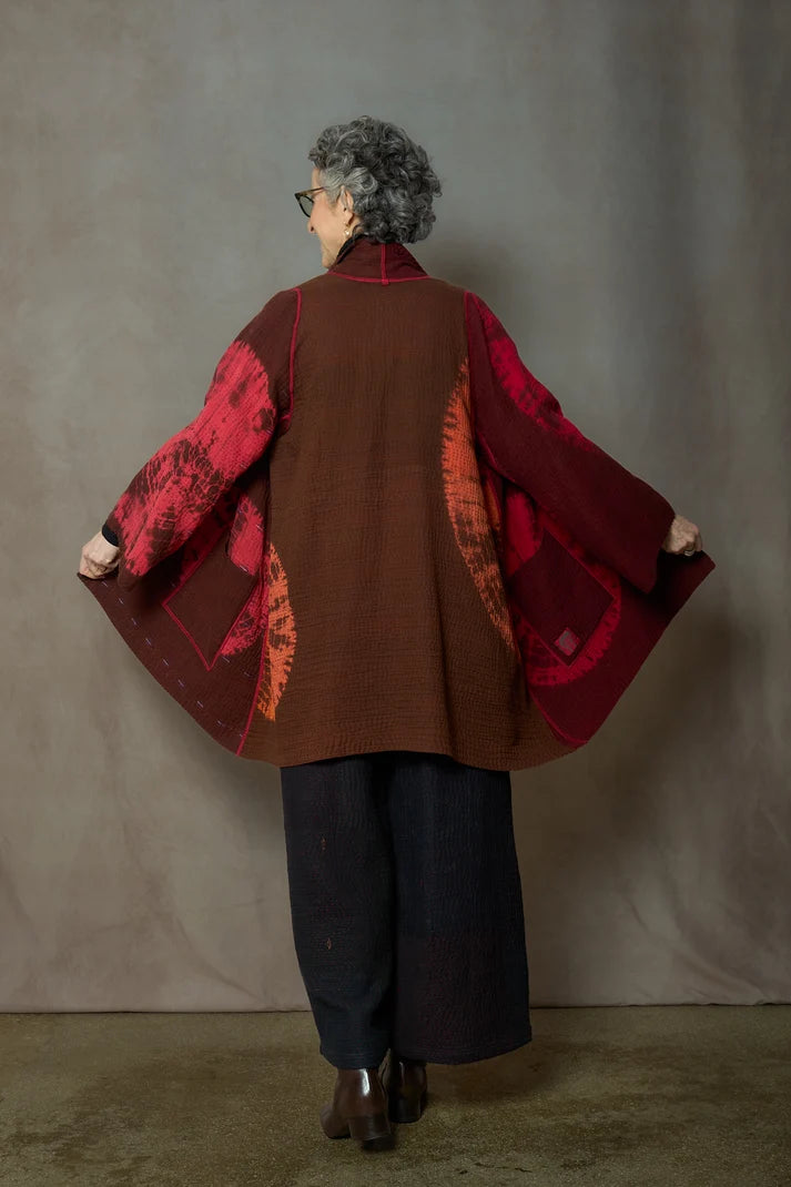 Mieko Mintz Shibori Tie Dye Woven Patch Kanth A-Line Jacket