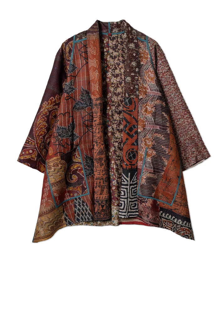 Mieko Mintz Vintage Silk Kantha A-Line Jacket