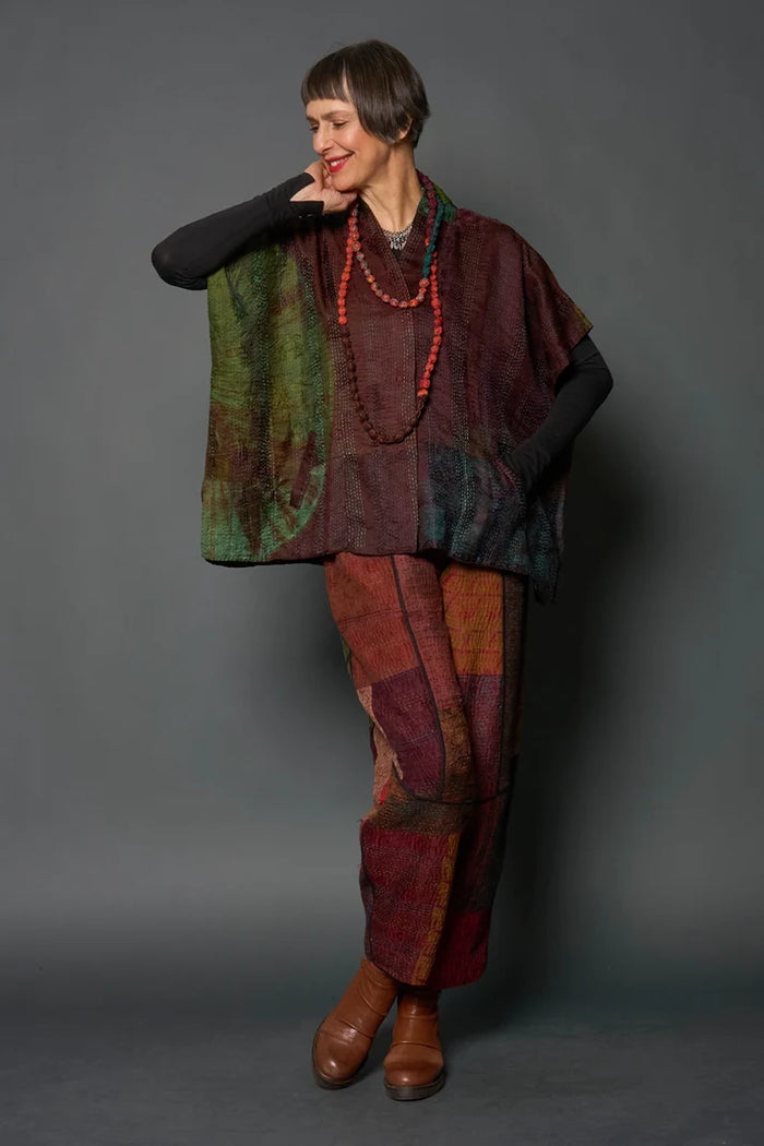 Mieko Mintz Jacquard Patch Tie Dye Circle Shibori Kantha Poncho