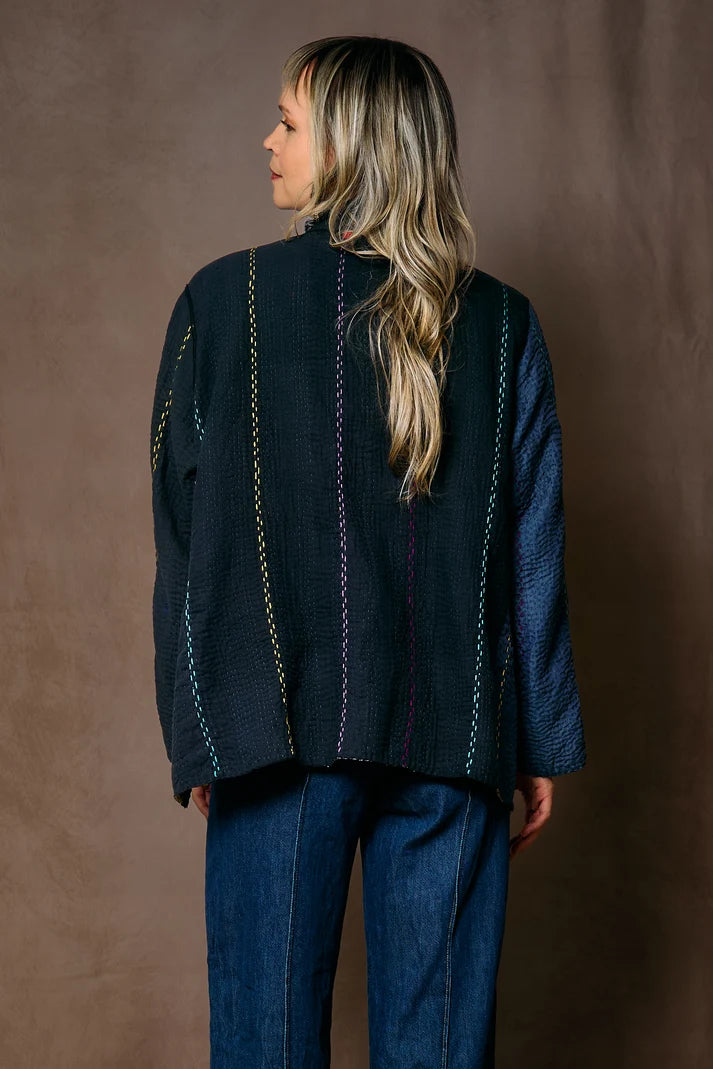 Mieko Mintz Jewel Woven w/ Vertical Patch Kantha Kaftan Jacket Short