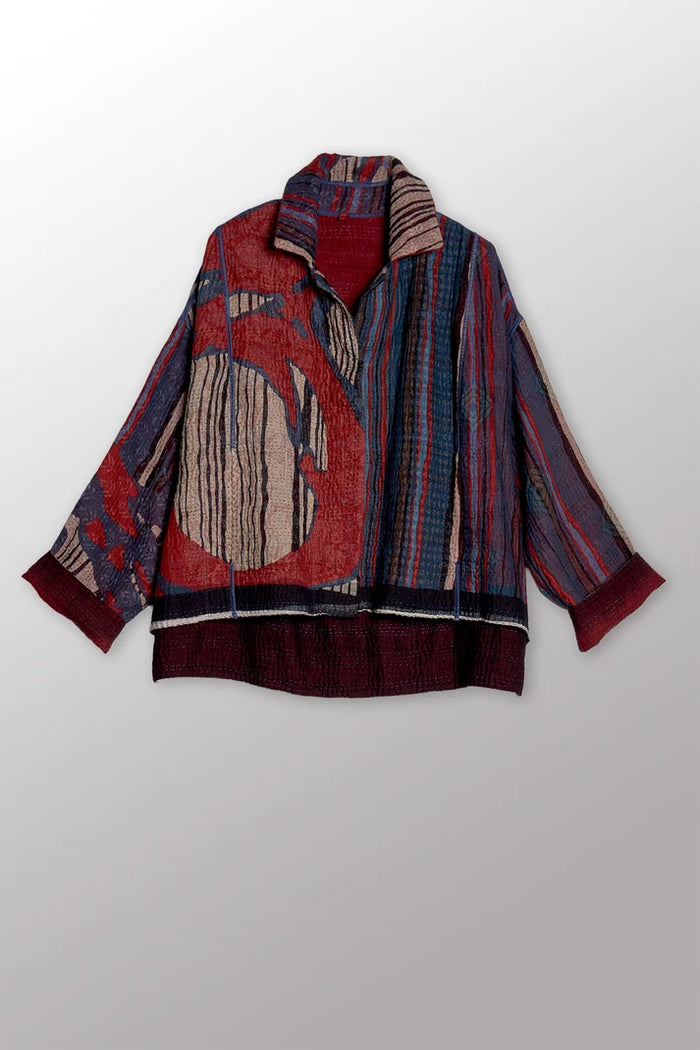 Mieko Mintz Stripe & Bends Kantha Cropped Shirt Jacket
