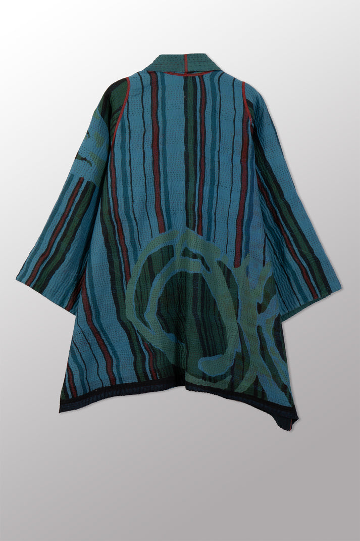 Mieko Mintz Overdyed Stripe & Bends Kantha A-Line Jacket