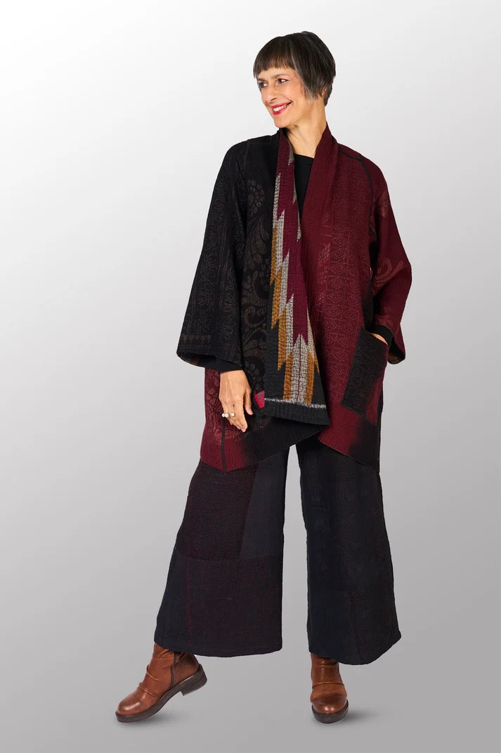 Mieko Mintz Woven Handloom Ikat Ombre Kantha A-Line Jacket