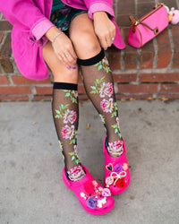 Sock Candy - English Rose Black Sheer Knee High Sock