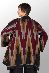 Mieko Mintz Woven Handloom Ikat Ombre Kantha A-Line Jacket