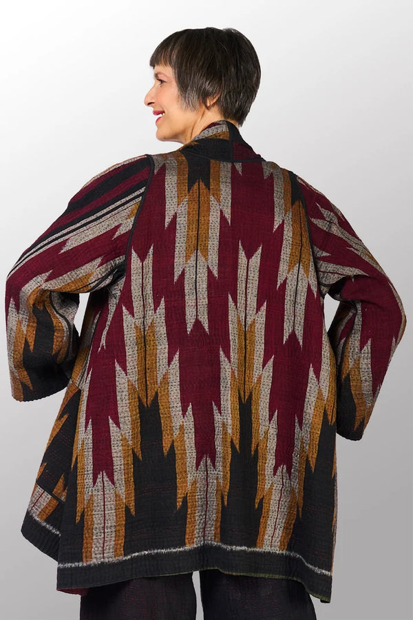 Mieko Mintz Woven Handloom Ikat Ombre Kantha A-Line Jacket
