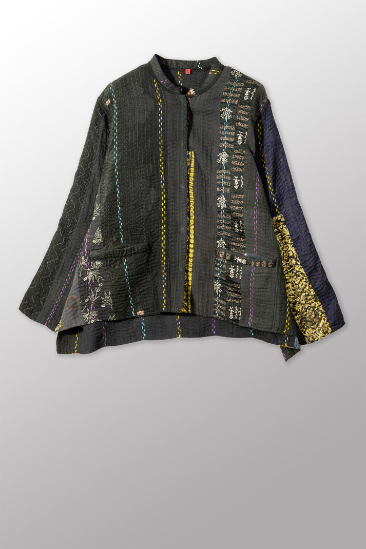 Mieko Mintz Jewel Woven w/ Vertical Patch Kantha Kaftan Jacket Short