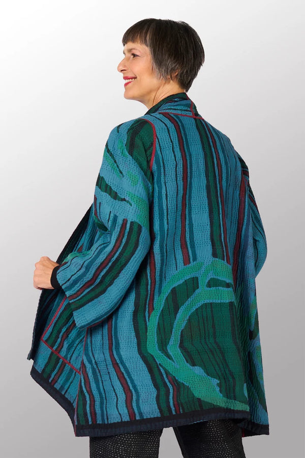 Mieko Mintz Overdyed Stripe & Bends Kantha A-Line Jacket
