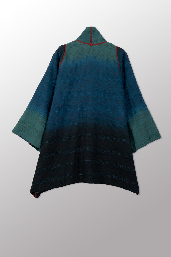Mieko Mintz Overdyed Stripe & Bends Kantha A-Line Jacket