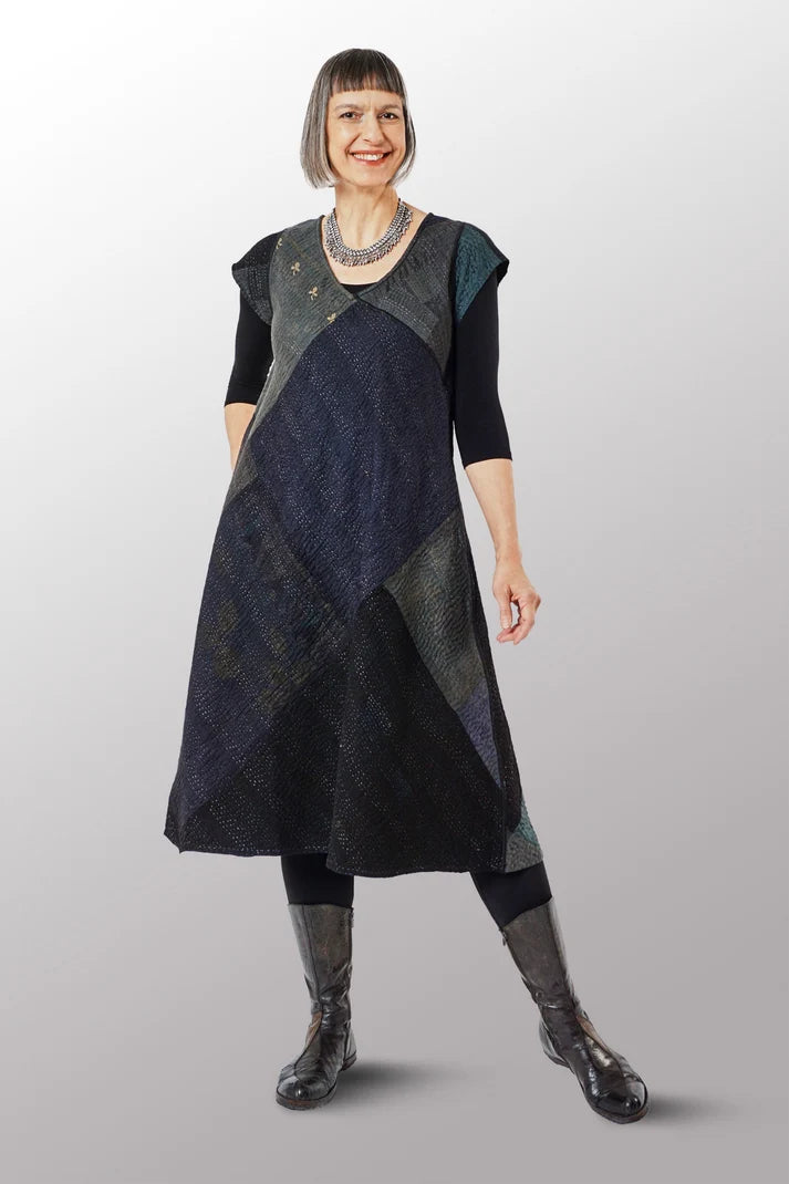 Mieko Mintz Jaipur Patch Kantha Cap Sleeve Semi Flare Dress
