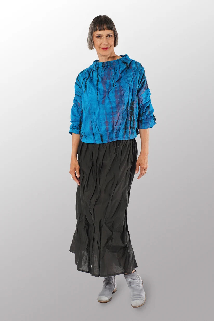 Mieko Mintz Mone Shibori Tie Dye Wavy Tuck Funnel Neck Top
