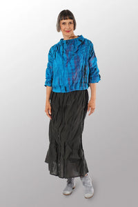 Mieko Mintz Mone Shibori Tie Dye Wavy Tuck Funnel Neck Top
