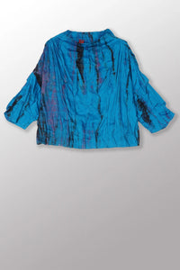 Mieko Mintz Mone Shibori Tie Dye Wavy Tuck Funnel Neck Top