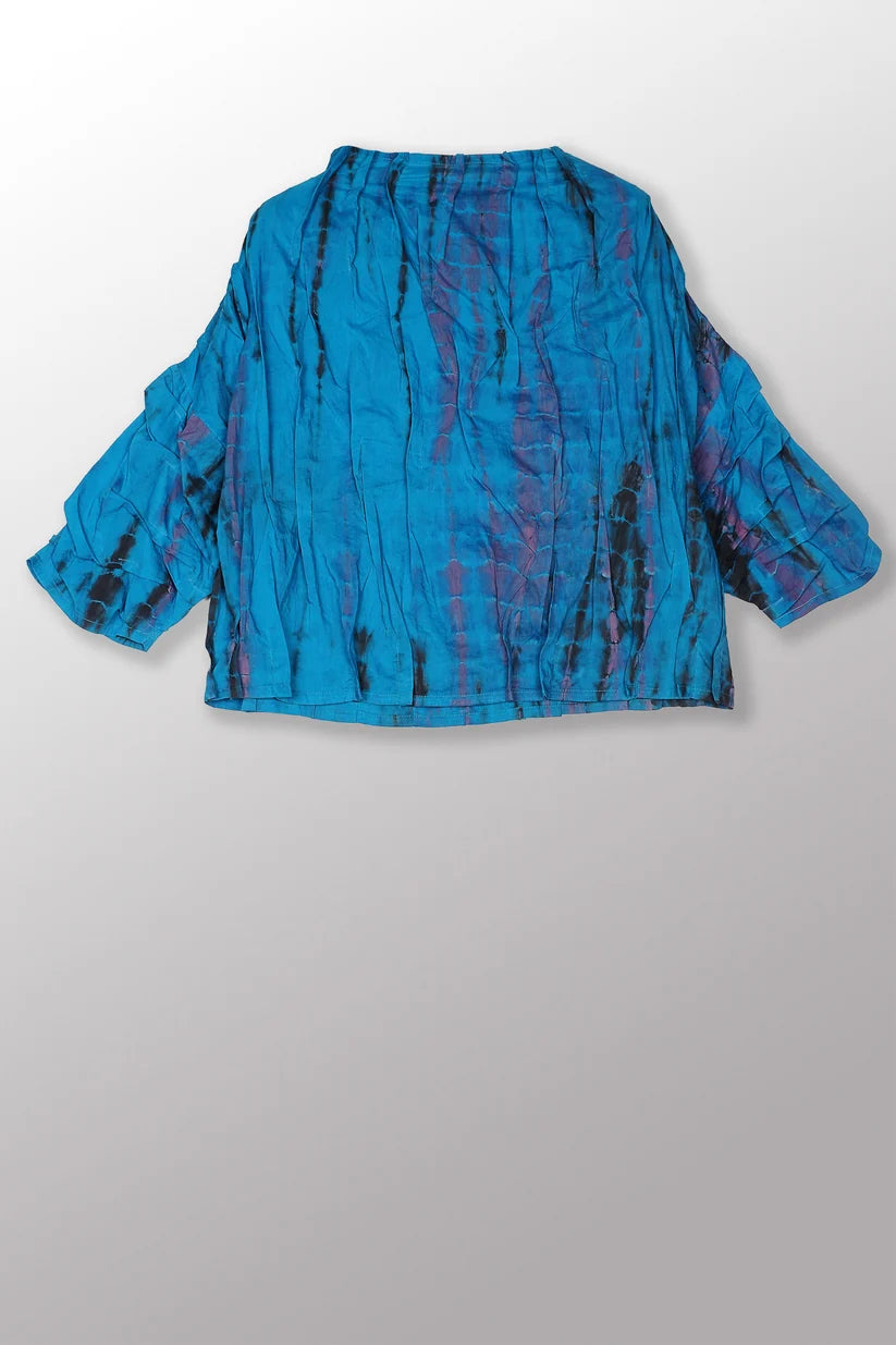 Mieko Mintz Mone Shibori Tie Dye Wavy Tuck Funnel Neck Top