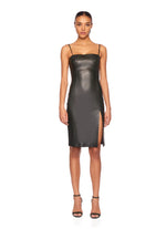Susana Monaco Faux Leather Thin Strap Square Neck Dress