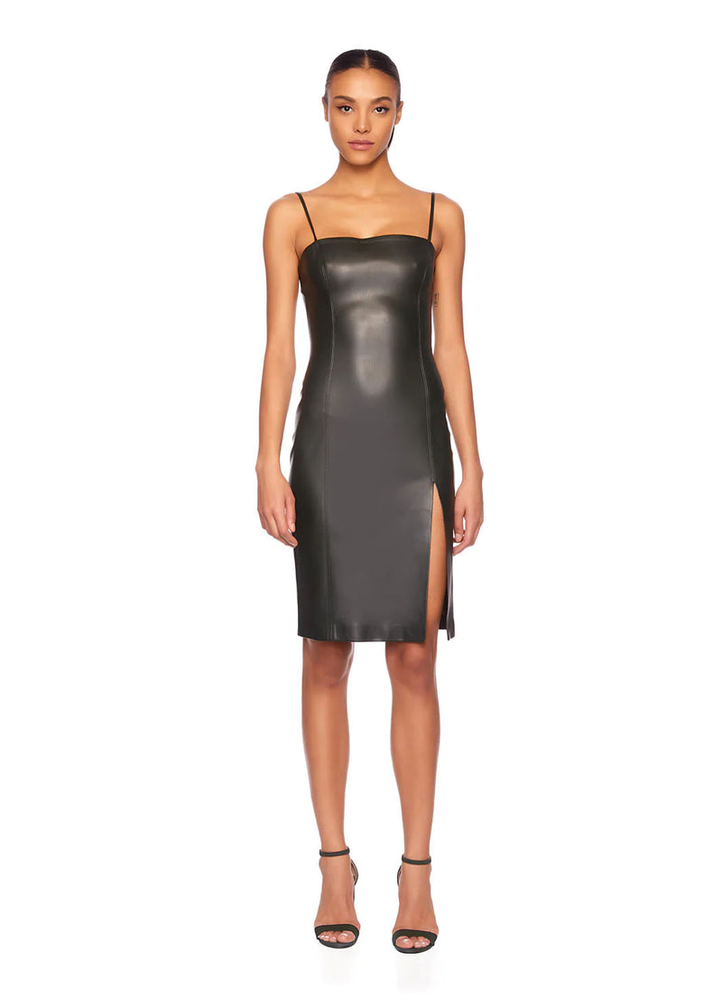 Susana Monaco Faux Leather Thin Strap Square Neck Dress