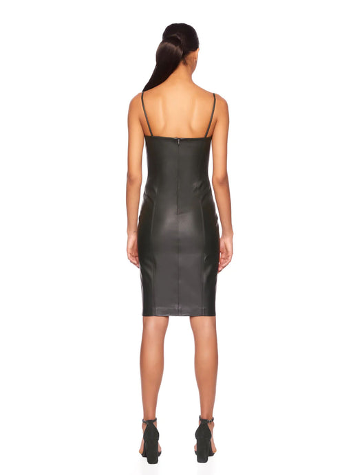 Susana Monaco Faux Leather Thin Strap Square Neck Dress