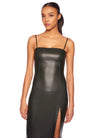 Susana Monaco Faux Leather Thin Strap Square Neck Dress