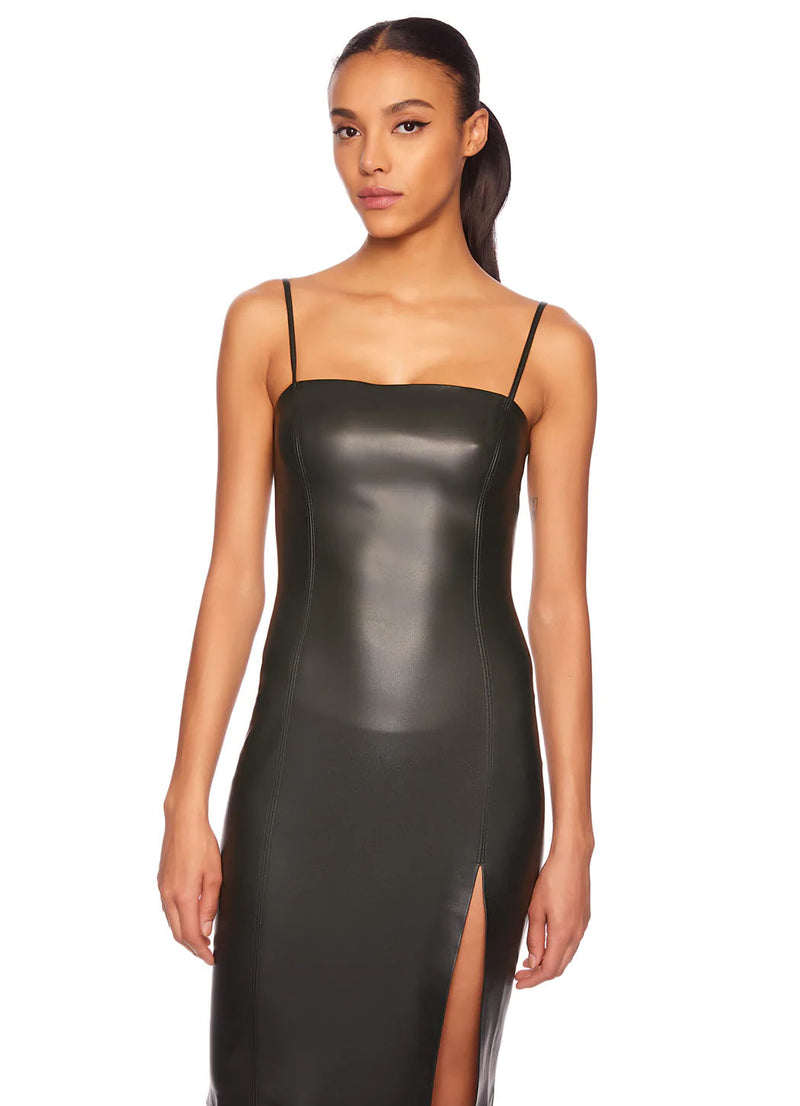 Susana Monaco Faux Leather Thin Strap Square Neck Dress