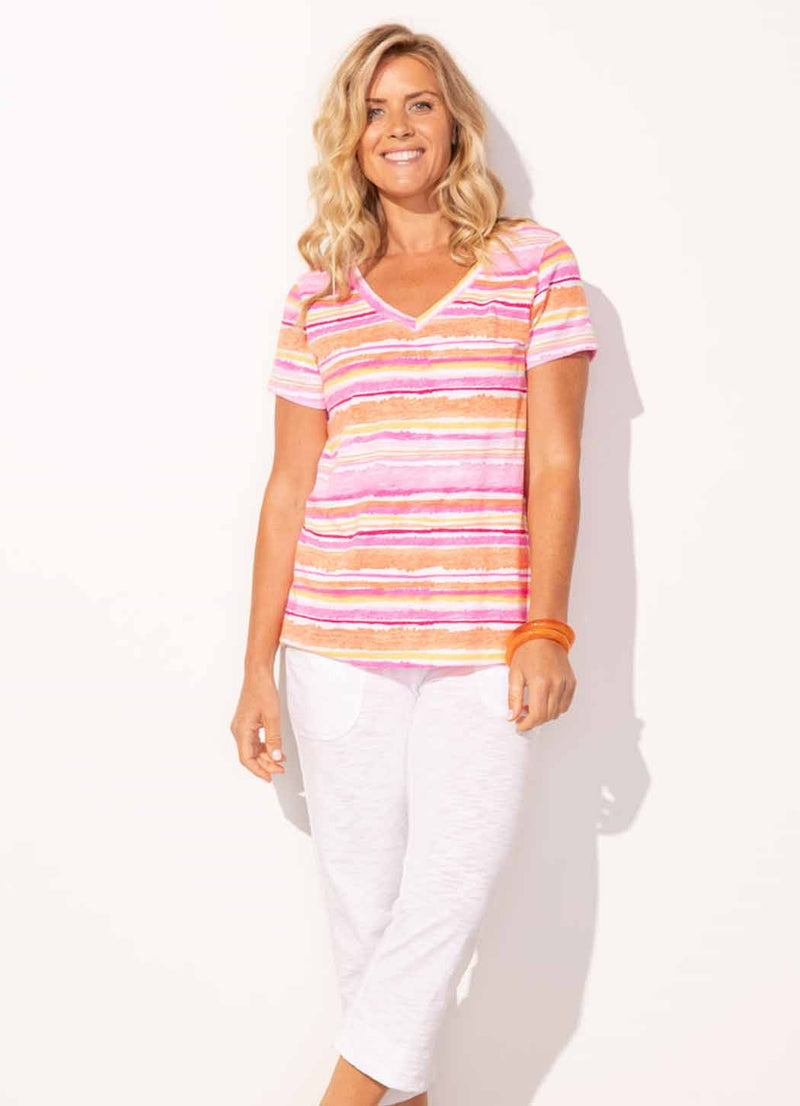 Escape S/S V Neck Watercolor T