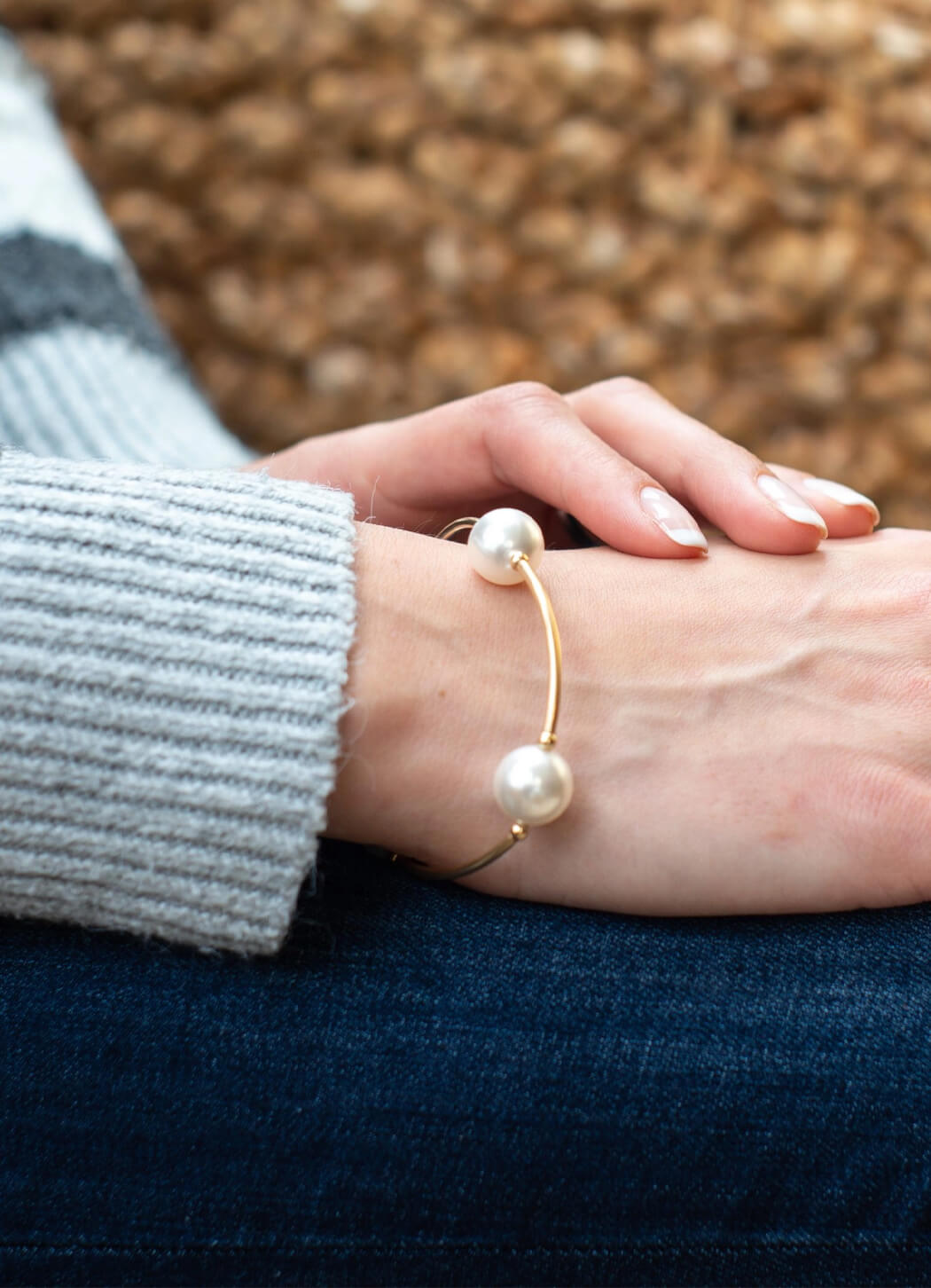 Blessing Bracelet White Pearls with Gold Links 12mm Beads