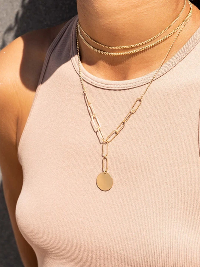 Hello Adorn Paperclip Coin Lariat