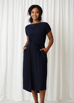 Sympli Boat Neck Cap Sleeve Belted Dress