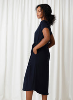 Sympli Boat Neck Cap Sleeve Belted Dress