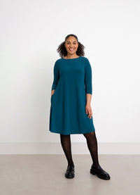 Sympli 3/4 Sleeve Trapeze Dress-Short