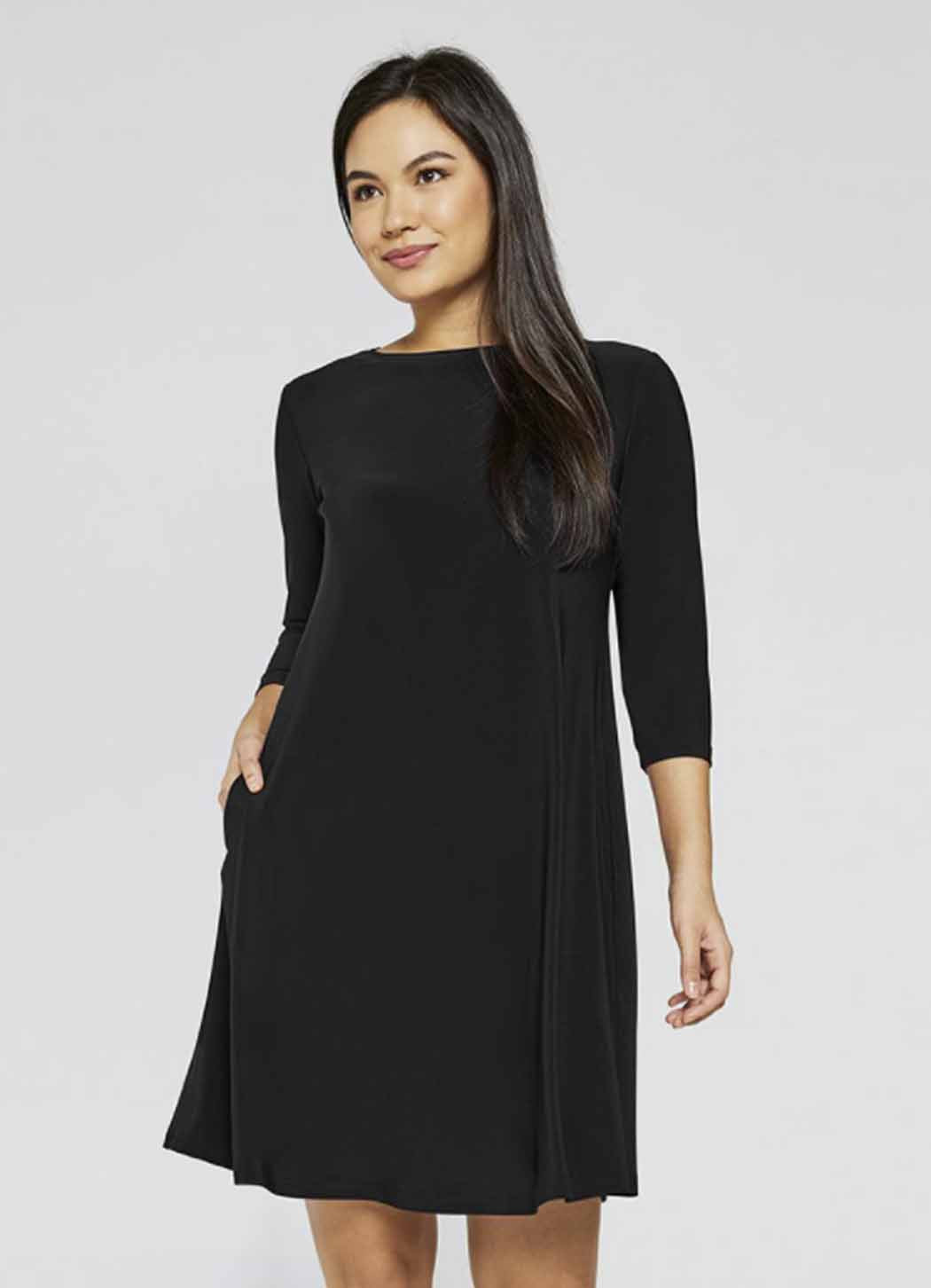 Sympli Trapeze Dress 3/4 Sleeve Black / 16 Sympli Trapeze Dress 3/4 Sleeve Black / 16
