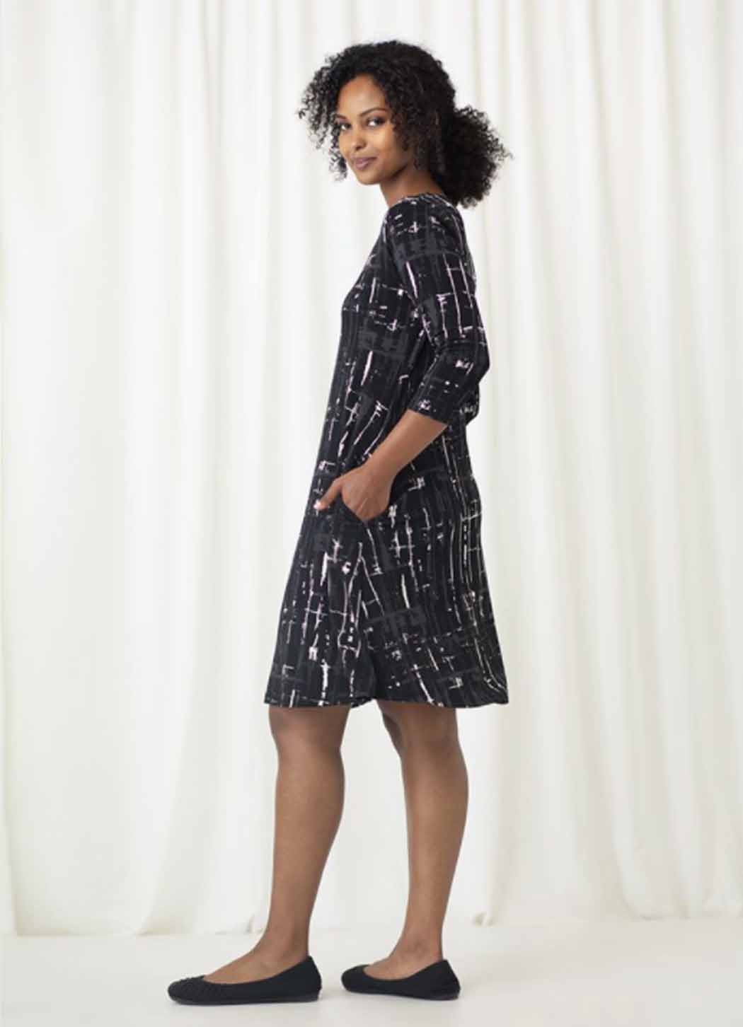 Sympli 3/4 Sleeve Trapeze Dress-Short