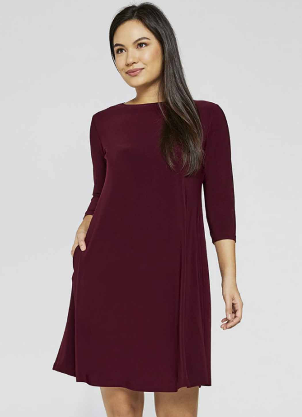 Sympli 3/4 Sleeve Trapeze Dress-Short