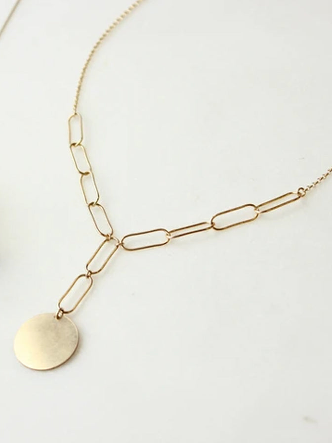 Hello Adorn Paperclip Coin Lariat
