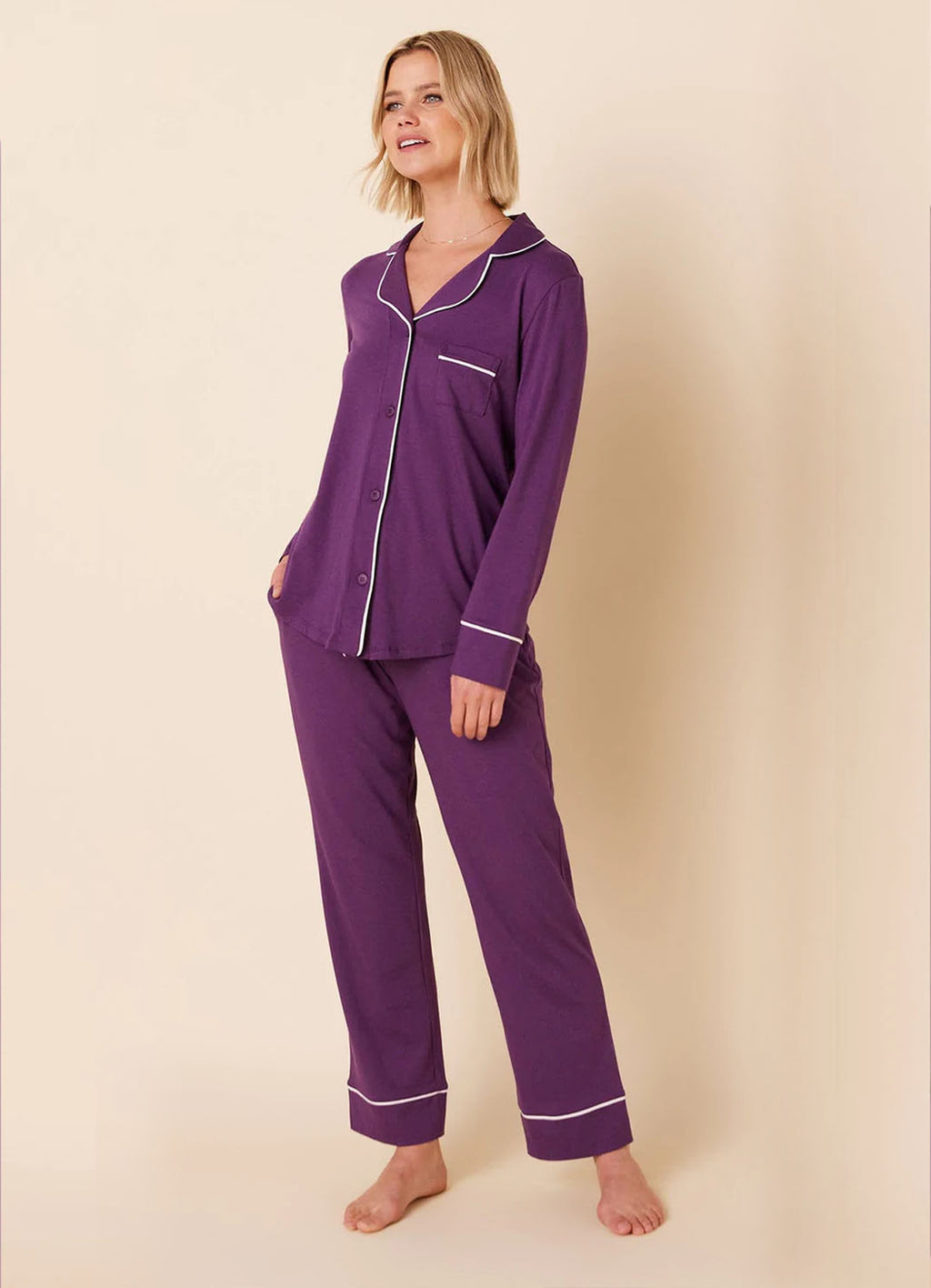 Cat's Pajamas Aubergine Pima Knit Pajama